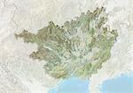 Relief map of the region of Guangxi, China. This image was compiled from data acquired by LANDSAT 5 & 7 satellites combined with elevation data.