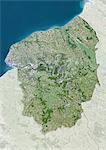 Vue satellite de Haute Normandie, France. Cette image a été compilée à partir de données acquises par les satellites LANDSAT 5 & 7.