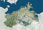 Vue satellite de l'état du Mecklembourg-Poméranie occidentale, Allemagne. Cette image a été compilée à partir de données acquises par les satellites LANDSAT 5 & 7.