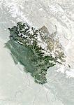 Vue satellite de l'état d'Himachal Pradesh, Inde. Cette image a été compilée à partir de données acquises par les satellites LANDSAT 5 & 7.