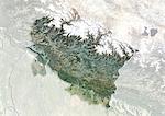 Satellite view of the State of Uttarakhand, India. This image was compiled from data acquired by LANDSAT 5 & 7 satellites.