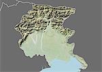 Plan-relief de la région du Frioul-Vénétie julienne, Italie. Cette image a été compilée à partir de données acquises par les satellites LANDSAT 5 & 7 combinées avec les données d'élévation.