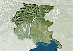 Vue satellite de la région du Frioul-Vénétie julienne, Italie. Cette image a été compilée à partir de données acquises par les satellites LANDSAT 5 & 7.