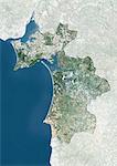 Vue satellite du district de Setubal, Portugal. Cette image a été compilée à partir de données acquises par les satellites LANDSAT 5 & 7.