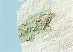 Carte du relief du district de Viana do Castelo, Portugal. Cette image a été compilée à partir de données acquises par les satellites LANDSAT 5 & 7 combinées avec les données d'élévation.