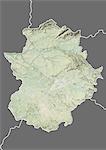 Relief map of Extremadura, Spain. This image was compiled from data acquired by LANDSAT 5 & 7 satellites combined with elevation data.