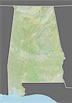 Relief map of the State of Alabama, United States. This image was compiled from data acquired by LANDSAT 5 & 7 satellites combined with elevation data.