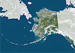 Satellite view of the State of Alaska, United States. This image was compiled from data acquired by LANDSAT 5 & 7 satellites.