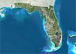 Satellite view of the State of Florida, United States. This image was compiled from data acquired by LANDSAT 5 & 7 satellites.