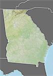 Relief map of the State of Georgia, United States. This image was compiled from data acquired by LANDSAT 5 & 7 satellites combined with elevation data.