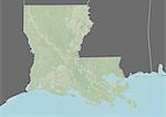 Plan-relief de l'état de Louisiane, aux États-Unis. Cette image a été prise en 2003 avant l'ouragan Katrina. Il a été compilé à partir de données acquises par le satellite LANDSAT 7, combinée avec les données d'élévation.