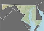 Relief map of the State of Maryland, United States. This image was compiled from data acquired by LANDSAT 5 & 7 satellites combined with elevation data.