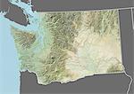 Relief map of the State of Washington, United States. This image was compiled from data acquired by LANDSAT 5 & 7 satellites combined with elevation data.