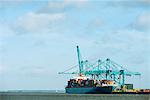 Container ship docked at harbor