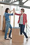 Two female friends giving high-five to each other