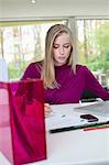 Businesswoman working in home office