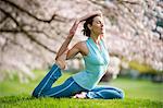 Woman in pigeon yoga position