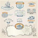 Seafood labels and elements for print and web design