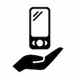 Black hand holding smart phone icon