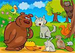 cartoon illustration of funny wild forest animals