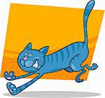 cartoon illustration of running blue tabby cat