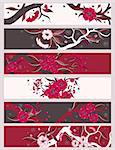Set of 6 decorative floral banner with red and rose flowers.