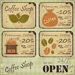 Grunge coffee labels in Retro style on dirty background - vector illustration