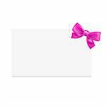 Blank Gift Tag With Pink Bow, Isolated On White Background, Vector Illustration