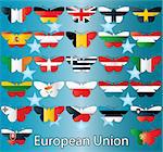 Vector of European Union flags in butterflies