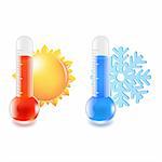 2 Thermometer Hot And Cold Temperature, Vector Illustration