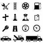 Driving, road and traffic icon set