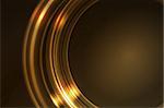 Overlying semitransparent ring segments with light effects form a golden glowing circular frame on dark brown background. Space for your message, eps10.
