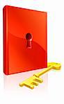 Key to learning illustration of red book with keyhole and a gold key