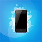 Phone And Bokeh, Isolated On Blue Background, Vector Illustration