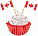 Happy Canada Day Red and White Cupcake with Canadian Flags Illustration