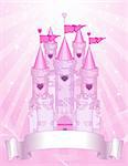 Fairy Tale princess pink castle on radial background with place for your text