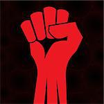 Red clenched fist hand vector. Victory, revolt concept. Revolution, solidarity, punch, strong, strike, change illustration.