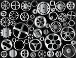 Chrome gears and wheels vector on black background