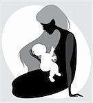 Vector illustration of a mother and child silhouette