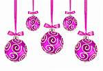 Pink Christmas balls with bows on white background