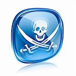 Pirate icon blue glass, isolated on white background.