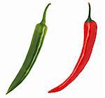 Red and green chili pepper isolated on white background