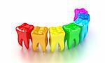 Illustration of a row multicoloured teeth on a white background