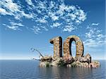 the number ten - 10 -  at the ocean - 3d illustration