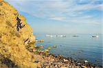 Fising boats on Almeria coastline at Cabo de Gata