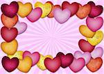 Colorful textured heart as a frame on a pink background