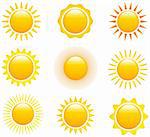 Set of glossy sun images. Vector illustration