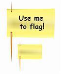 Set of yellow post-it notes on toothpicks like flag. Vector illustration