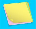 Blank colorful note papers on blue background. Vector illustration