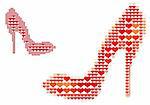 shoe with red heart pattern, vector background